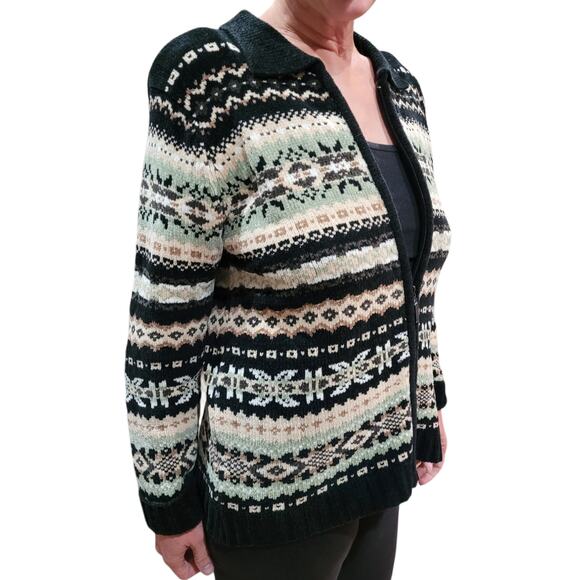 VTG Carolyn Taylor Chenille Fair Isle Sweater Sz S 90s Y2K Zip Front Korea - Picture 8 of 10